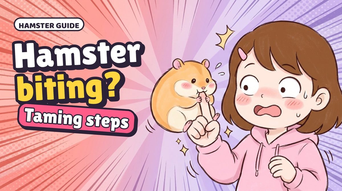 Comic thumbnail: Kinako nibbles Momo's finger, Momo surprised, with the words Hamster biting?