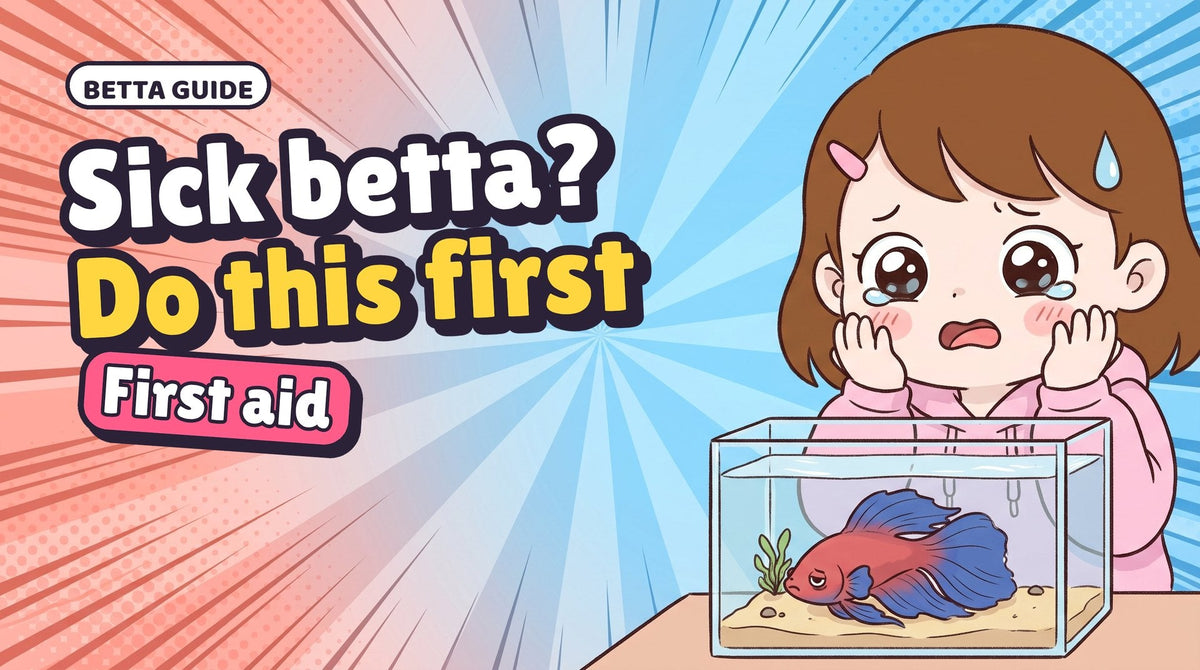 Comic thumbnail: Momo looks worried at Hanabi, with the words Sick betta? Do this first