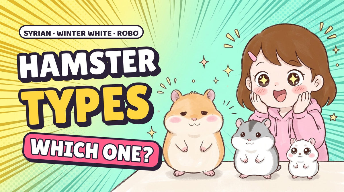 Comic thumbnail: Momo amazed at three hamsters in size order, Kinako the Syrian, Dango the Winter White and Goma the Robo, with the words Hamster types, which one?