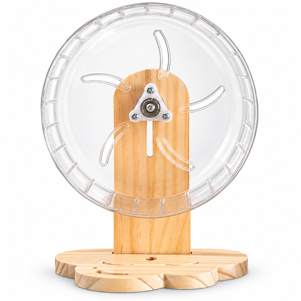 Clear Acrylic Hamster Wheel with Wooden Stand 18cm